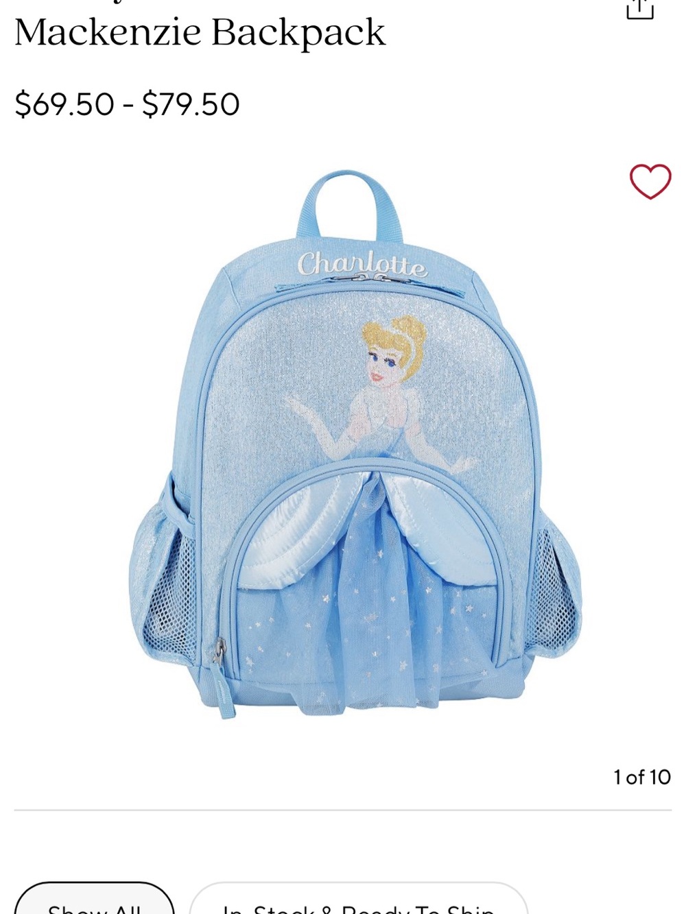 Pottery Barn Kids Light Blue Cinderella Critter Mackenzie Backpack
